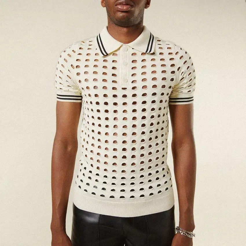 Camiseta polo de punto de malla abierta
