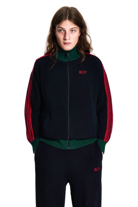 Chaqueta de chándal negra de punto de ganchillo