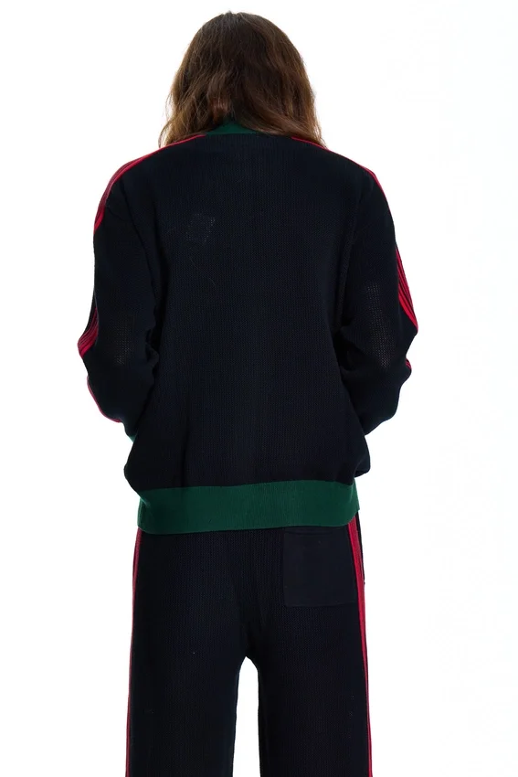 Chaqueta de chándal negra de punto de ganchillo