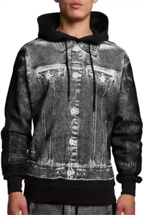 Sudadera con capucha y estampado denim