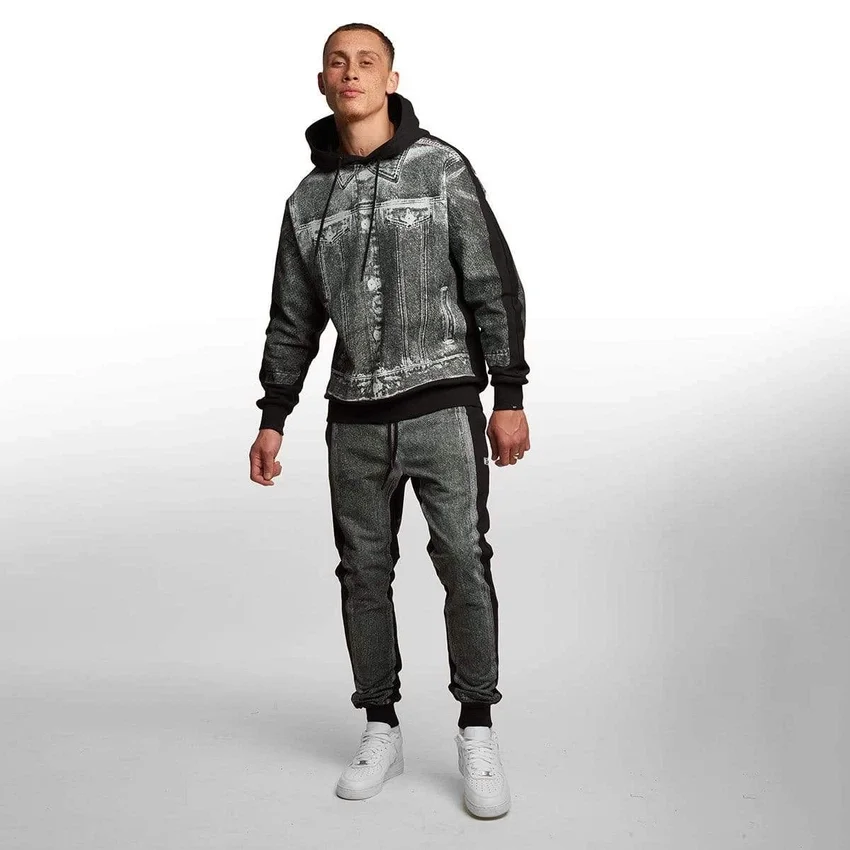 Sudadera con capucha y estampado denim